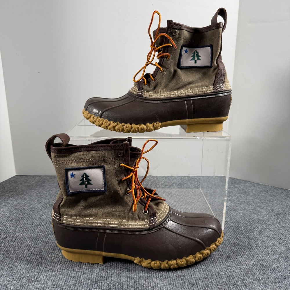 LL Bean Women 8" Duck Boots Brown Maine Flag LLB Christmas Tree Womens Size 10M